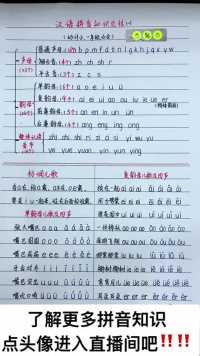 一年级上册（必会）汉语拼音知识点总结  