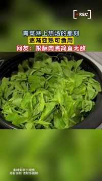 青菜淋上热汤的那刻，逐渐变熟可食用，网友：跟酥肉煮简直无敌