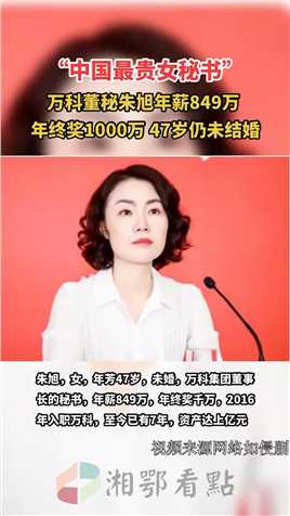 中国“最贵”女秘书朱旭：年薪849万，年终奖1000万，年近50未婚



