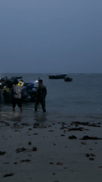 零晨4點多漁船泊岸，买魚的小販車已經早早的在岸上等着，漁船一到，漁民快速的把魚獲搬上岸，買魚的小販整裝待發準備搶魚。