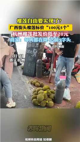 街头榴莲标价“100元5个”引关注 杭州榴莲批发价低至20元