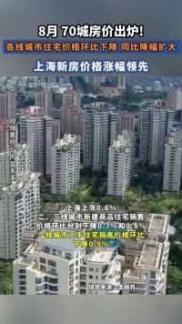 8月70城房价出炉！各线城市住宅价格环比下降，同比降幅扩大 上海新房价格涨幅领先