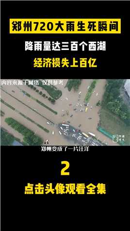 郑州720大雨生死瞬间，降雨量达三百个西湖，经济损失上百亿#真实事件#郑州暴雨#社会百态#自然灾害 (2)