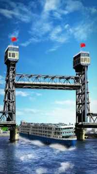 天津海门大桥，中国首座垂直提升式钢结构大桥！也是我国开启跨度醉大，提升高度醉高的直升式钢结构跨河大桥