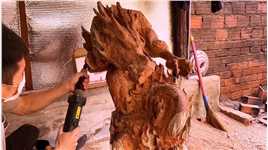小伙锯掉自家仅有的大树，没想到竟打造出价值10万都不止的工艺品木雕工艺木雕手艺人高手在民间匠心制作木雕