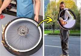 小伙竟特意用单车轮胎，给老婆打造出一款创意包包作为独特礼物