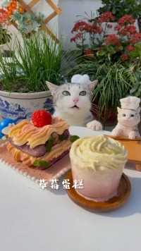 没有人会拒绝一只可可爱爱会做草莓蛋糕的猫吧！